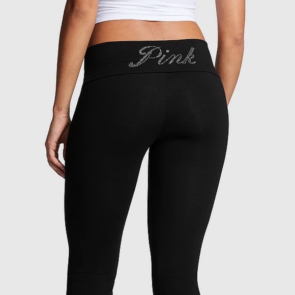 XXL VS PINK Foldover Flare Leggings Bling Logo - Picture 2 of 6